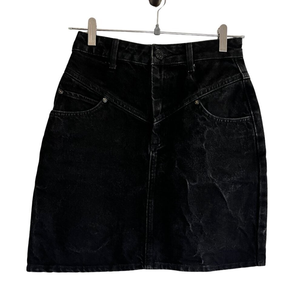 Sandro Charcoal Grey High Rise Western Acid Wash Denim Mini Skirt